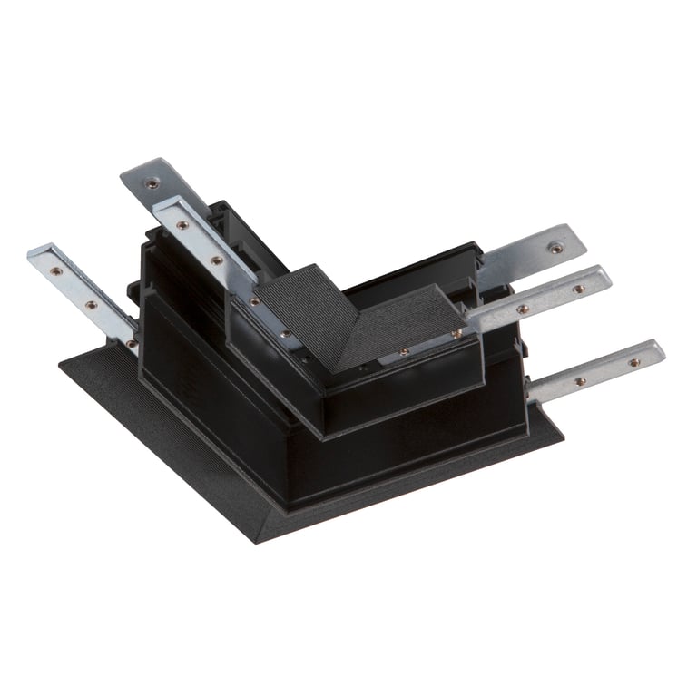 L-verbinder, 48V TRACK, voor inbouwrail diep, links, zwart