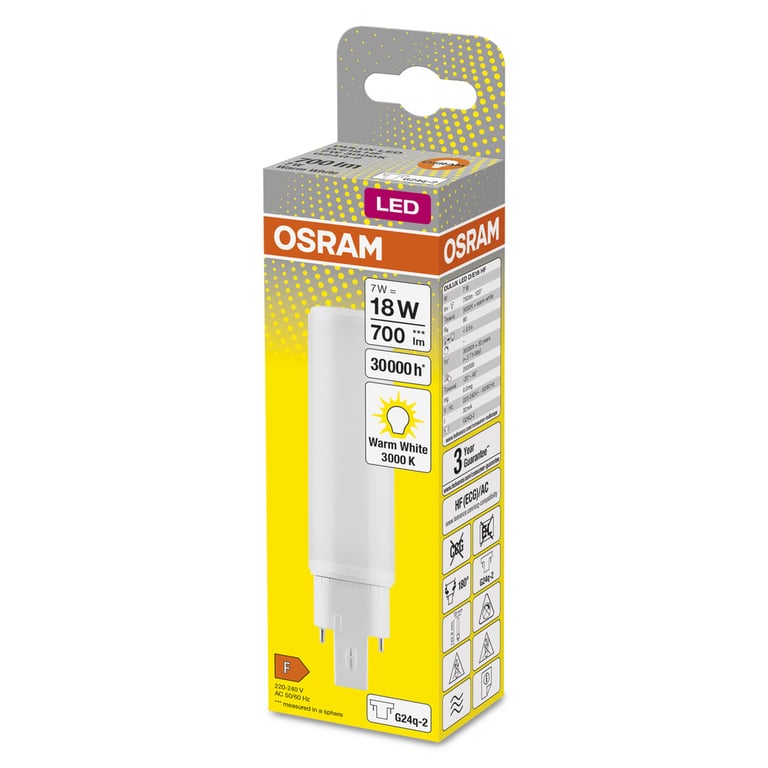 OSRAM DULUX® D/E LED HF & AC MAINS 7 W/3000K 100 mm (CS à 1 PCE)