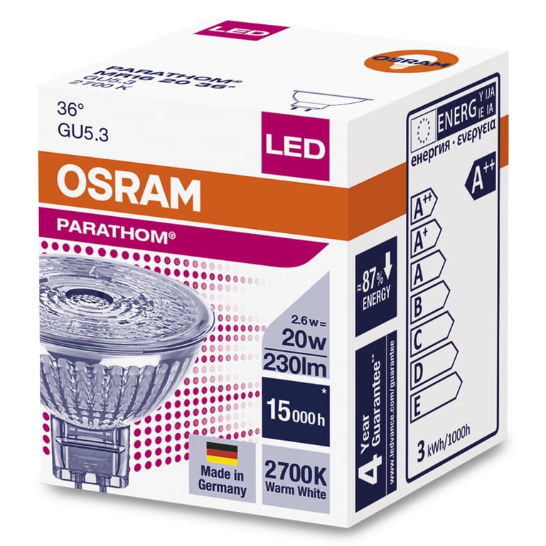 PARATHOM® MR16 20 36° 2.6 W/2700K GU5.3 (CS à 1 PCE)