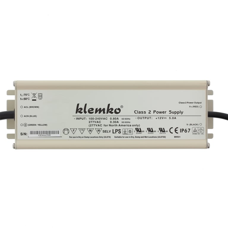 Leddriver IP67 voor constante spanning 12V. Pmax = 60W.