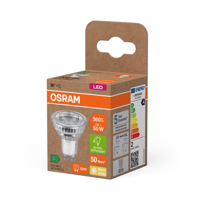 LED LAMPS ENERGY EFFICIENCY REFLECTOR 50 36 ° 2 W/2700 K GU10