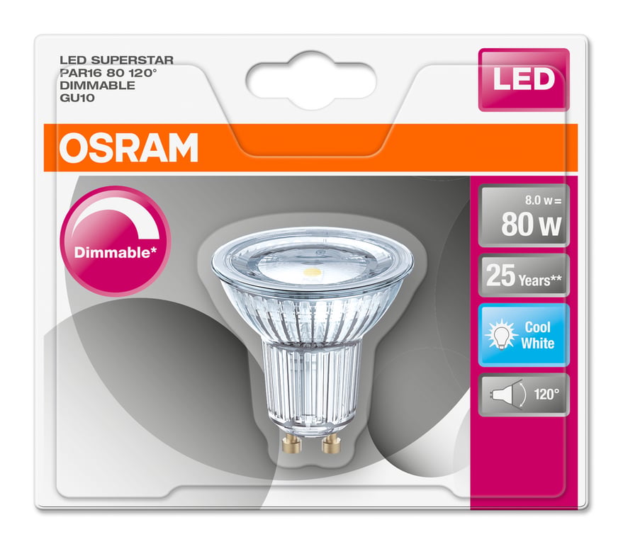 LED SUPERSTAR PAR16 80 120 8 W/4000K GU10 (CS à 1 PCE)