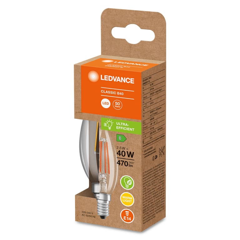 LED CLASSIC B ENERGY EFFICIENCY B S 2.5W 830 FIL CL E14