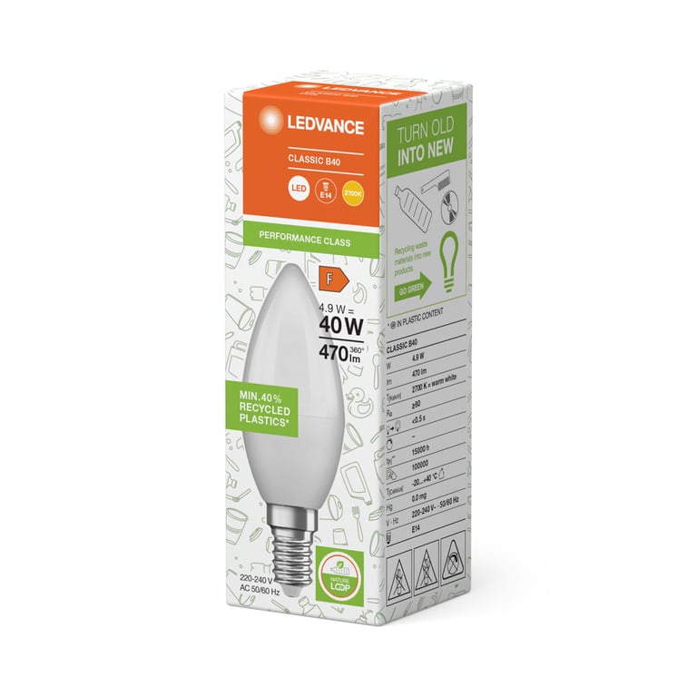 LED PCR LAMPS WITH CLASSIC B 4.9W 827 Frosted E14