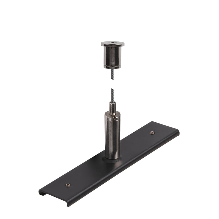 Railverstevigingsplaat met ophangset, 48V TRACK, 3 m staalkabel, zwart