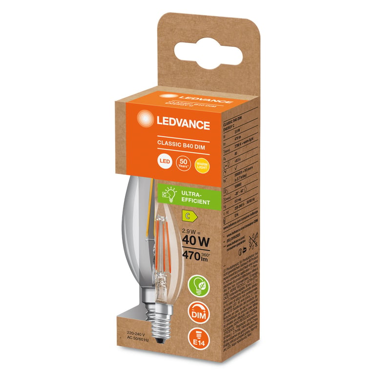 LED CLASSIC B ENERGY EFFICIENCY C DIM S 2.9W 830 FIL CL E14
