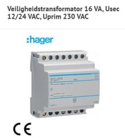 ST313 Veiligheidstransformator 16 VA, Usec 12/24 VAC, Uprim 230 VAC