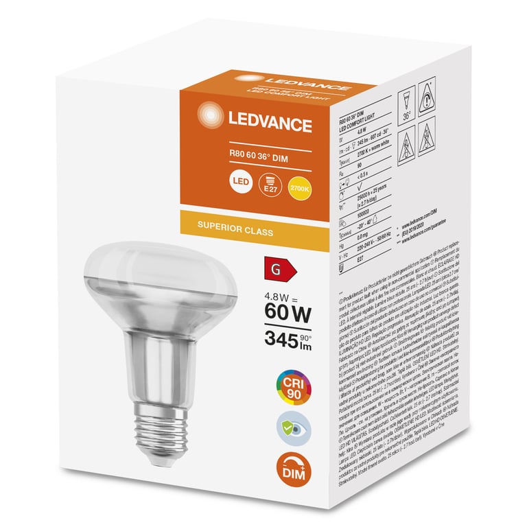 LED SUPERSTAR PLUS R80 60 36 ° 4.8 W/2700 K E27