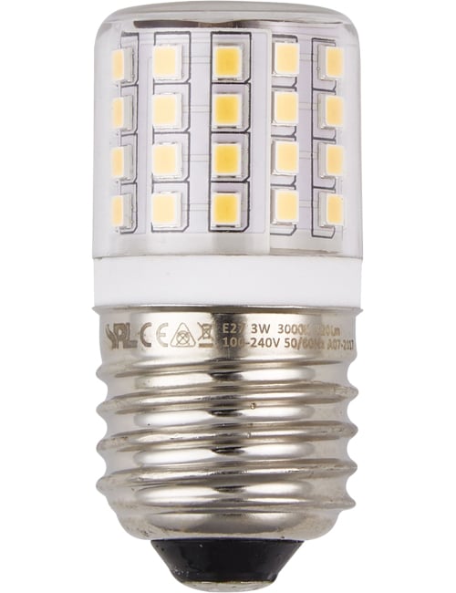 LED E27 Tube T27x60 100-240V 320Lm 3W 830 AC/DC Clear Non-Di