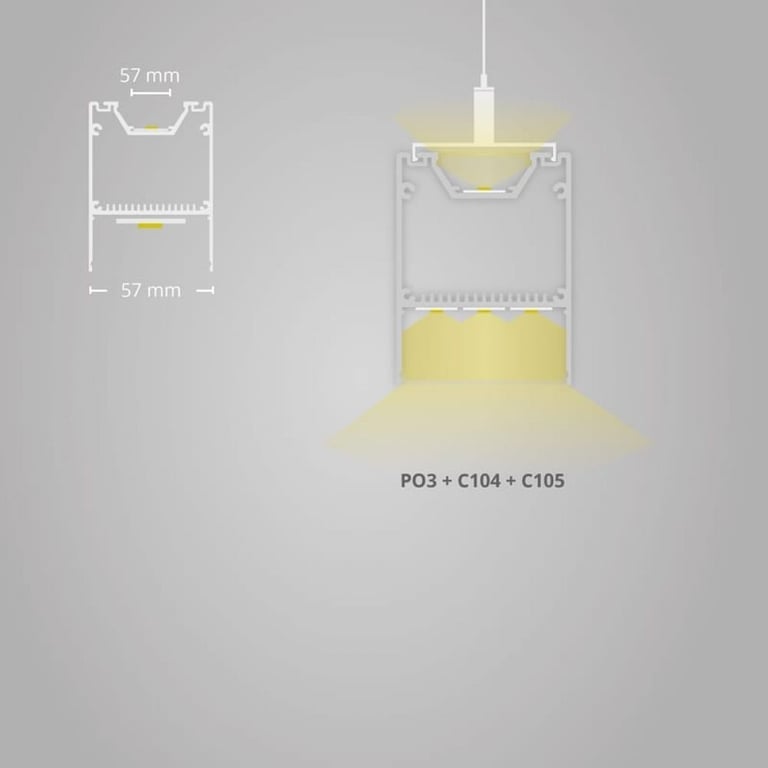PO3 || LED licht profiel 200cm, LED strips max. 57mm