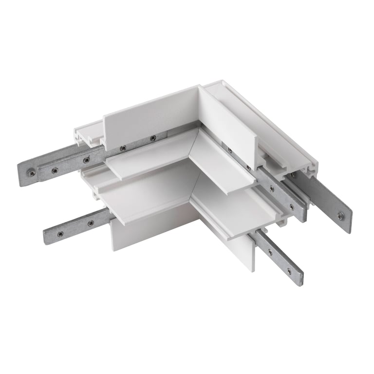 L-verbinder mechanisch, 48V TRACK, voor inbouwrail diep, stereo, wit