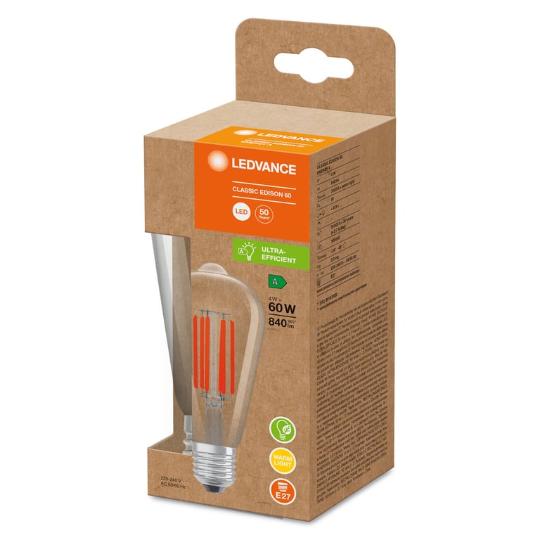 LED LAMPS ENERGY ULTRA-EFFICIENT FILAMENT CLASSIC EDISON 60 4 W/3000 K