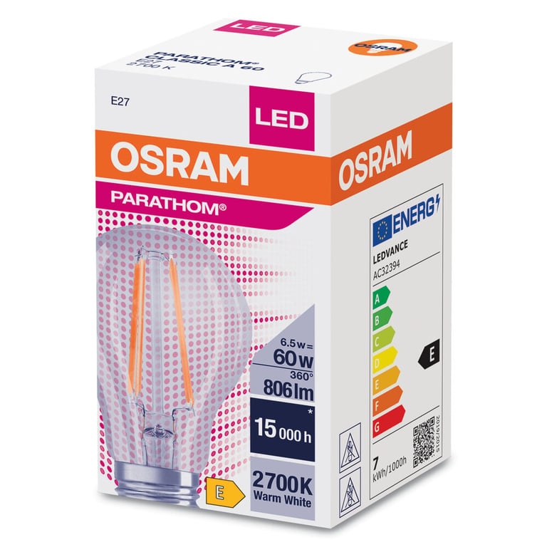 PARATHOM® CLASSIC A 60 CL 6.5 W/2700 K E27 FIL (CS à 1 PCE)