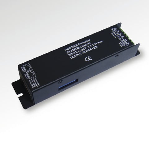 RGB controller DMX, 5A* 3 kanalen, 12-24Vdc, 180-360W, DIP switch