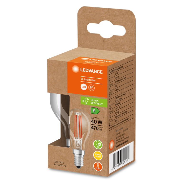 LED CLASSIC P ENERGY EFFICIENCY B S 2.5W 830 FIL CL E14