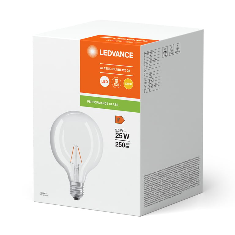 LED CLASSIC GLOBE P 2.5W 827 FIL CL E27