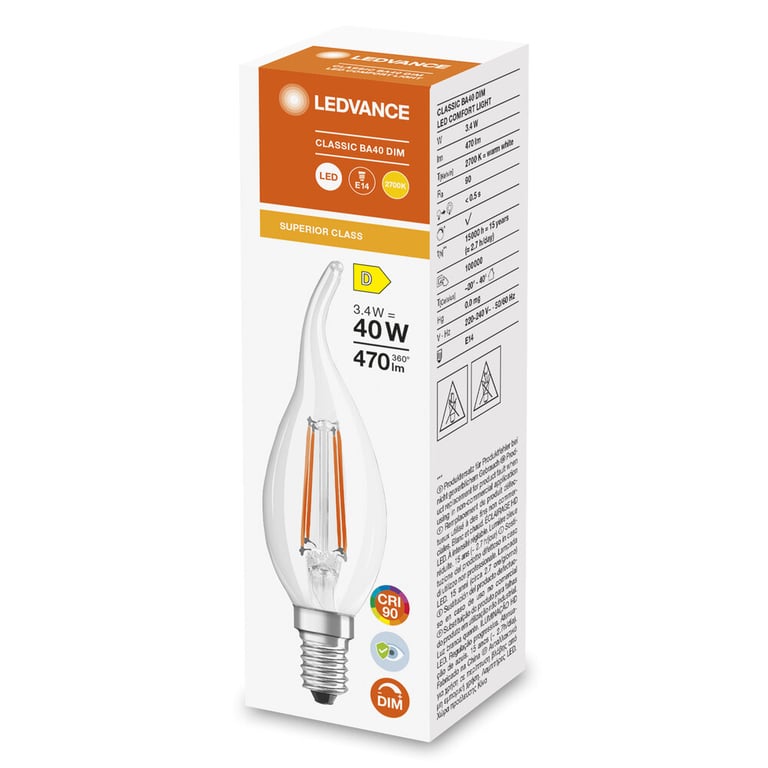 LED SUPERIOR CLASSIC BA 40 3.4 W/2700 K E14