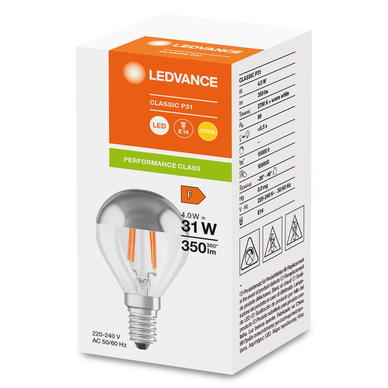 LED CLASSIC P MIRROR P 4W 827 FIL SIL E14