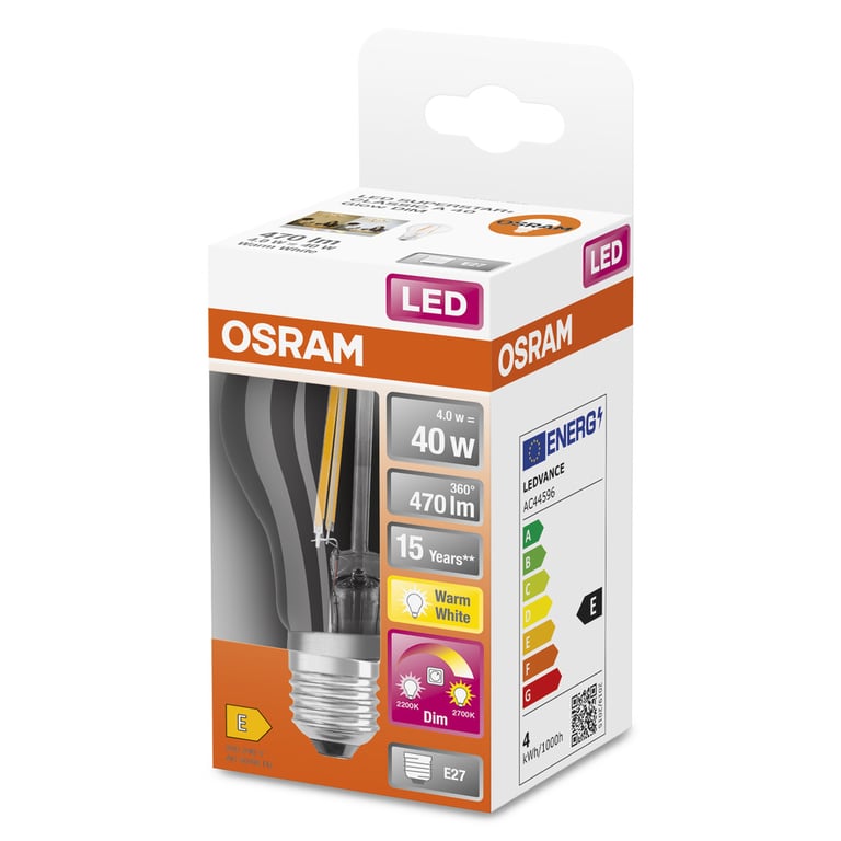 LED Retrofit CLASSIC A GLOWdim 40 CL 4.5 W/2700K E27 (CS à 1 PCE)