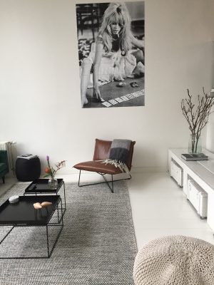 Wollen vloerkleed Anna Rond zwart wit Mixed