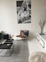 Wollen vloerkleed Anna Rond zwart wit Mixed