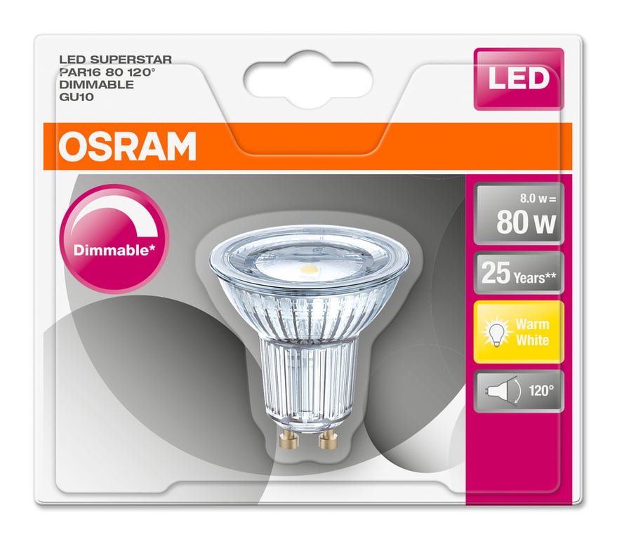 LED SUPERSTAR PAR16 80 120 8 W/2700K GU10 (CS à 1 PCE)