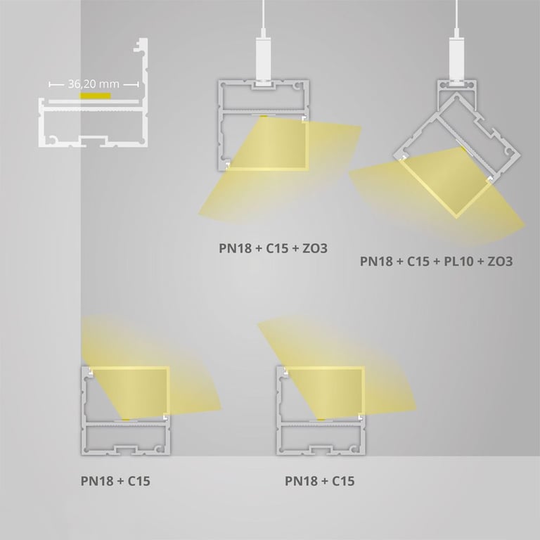 PN18 LED Profiel 200cm, asymmetrisch, incl. koelprofiel