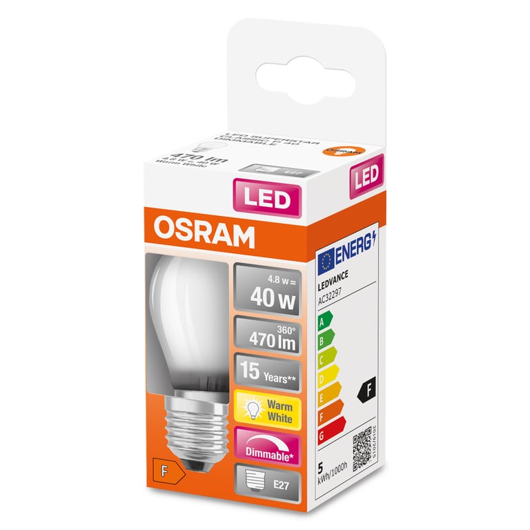 Osram Superstar Led Kogel Filament E27 3.4W/40W Mat 2700K Dimbaar 470lm