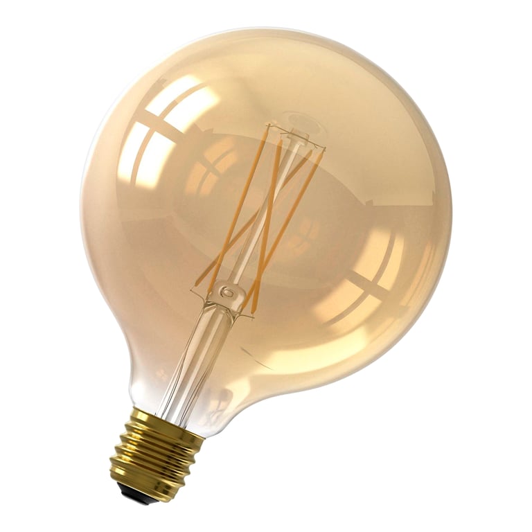 Calex LED Full Glass LongFilament Globe Lamp 220-240V 6W 430lm E27 G125, Gold 2100K Dimmable, energy label A+