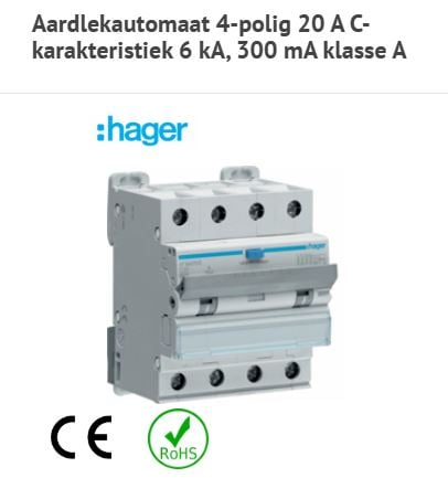 AFM470G Aardlekautomaat 4-polig 20 A C-karakteristiek 6 kA, 300 mA klasse A