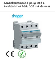 AFM470G Aardlekautomaat 4-polig 20 A C-karakteristiek 6 kA, 300 mA klasse A
