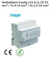 KJ125C Verdeelklem 4-polig 125 A 1x 10-35 mm² / 7x 4-25 mm² / 4x 2,5-16 mm²