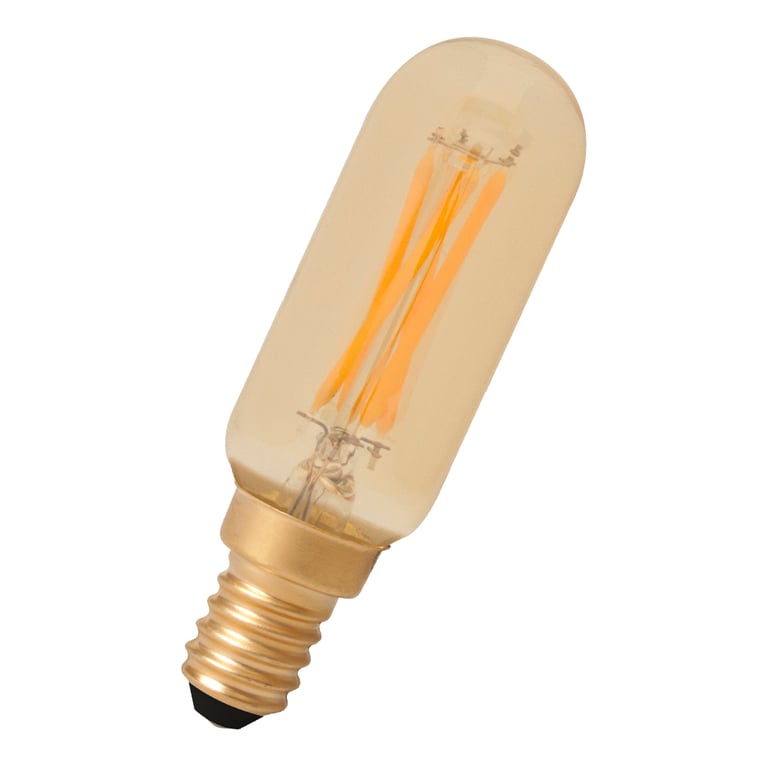 Calex LED Full Glass Filament Tubelar-Type Lamp 220-240V 3,5W E14 T25x85, 270lm, Gold 2100K Dimmable, energy label A+