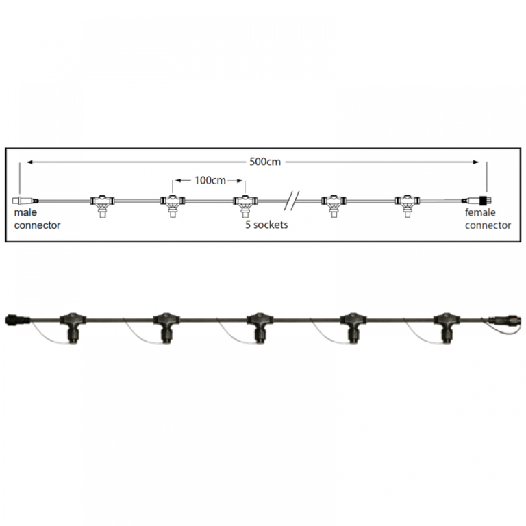 PS230 | Hoofdkabel 500cm | 5 fitting | zwart