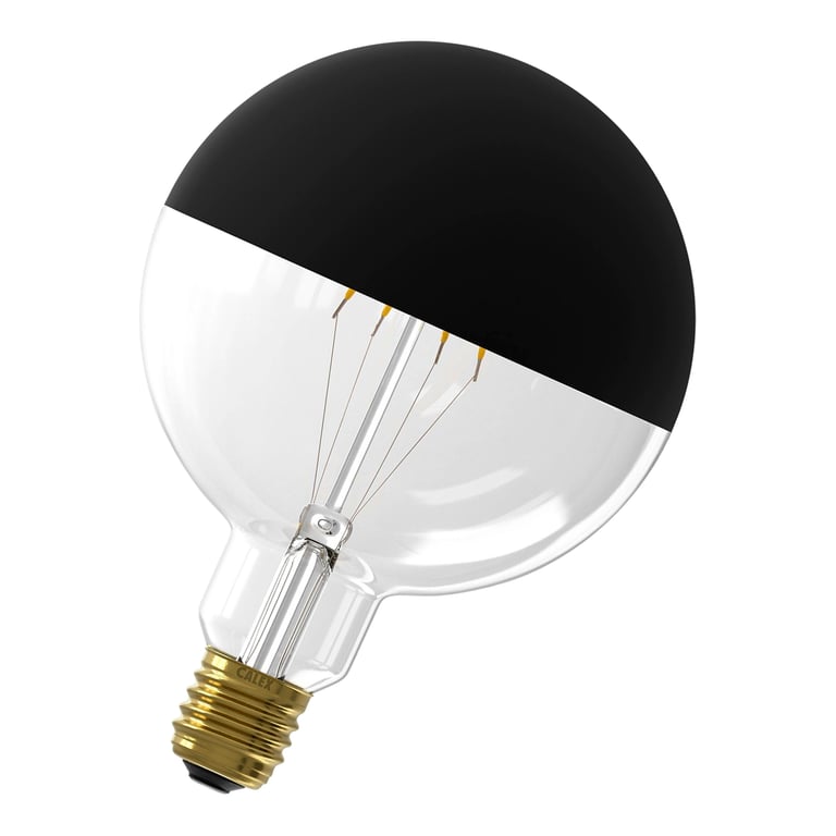 Calex LED Full Glass Filament Top Mirror Globe Lamp 220-240V 4W 190lm E27 G125, Black 2000K dimmable, energy label A