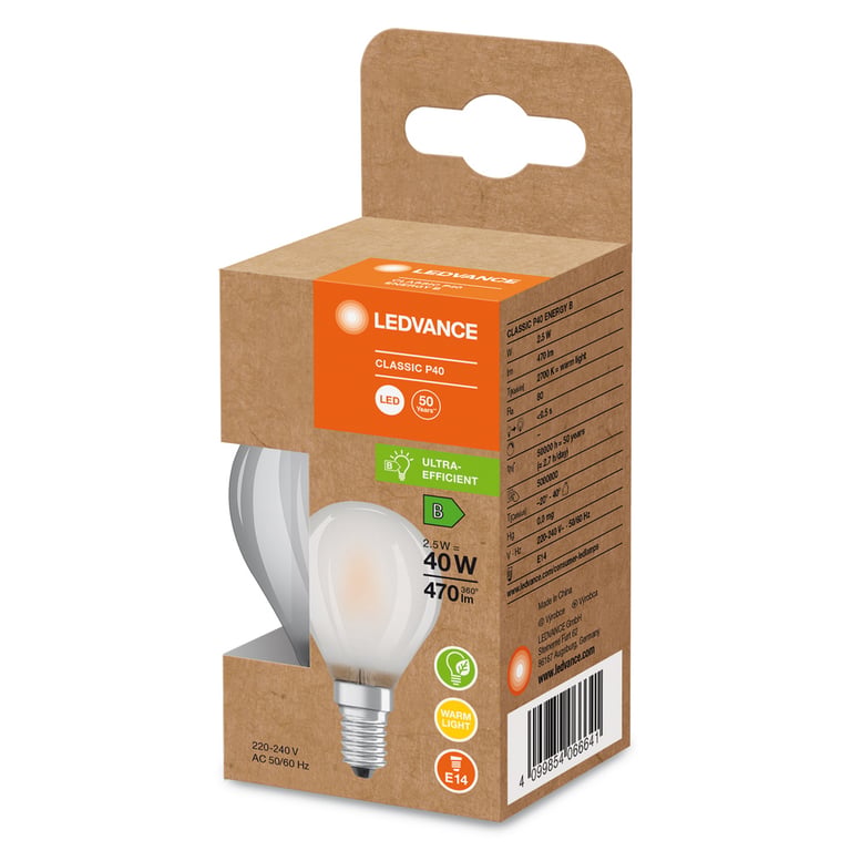 LED CLASSIC P ENERGY EFFICIENCY B S 2.5W 830 FIL FR E14