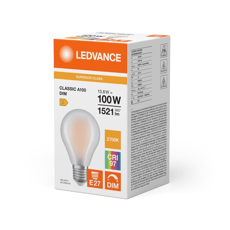 LED CLASSIC A DIM CRI97 S 13.8W 927 FIL FR E27