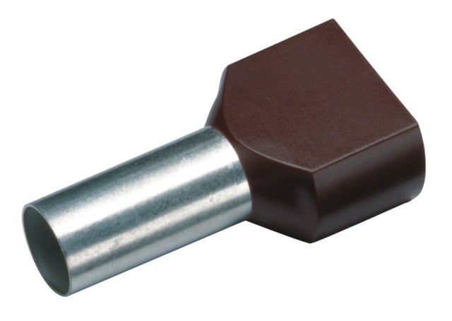 GeÏsoleerde TWIN Adereindhuls, 2x 10mm², lengte 14mm, bruin