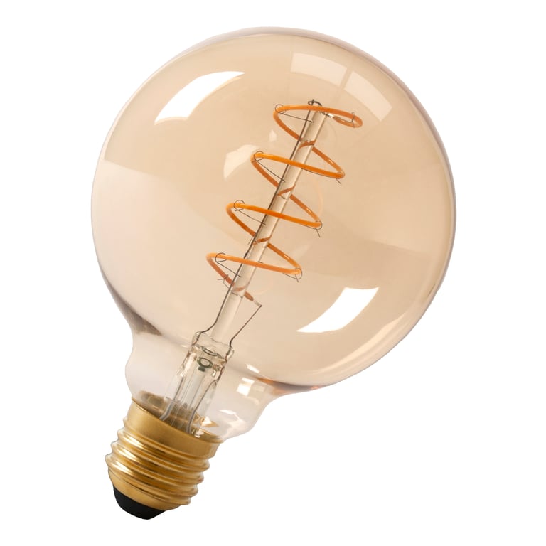 Calex LED Full Glass Flex Filament Globe Lamp 220-240V 4W 200lm E27 G125, Gold 2100K Dimmable, energy label A