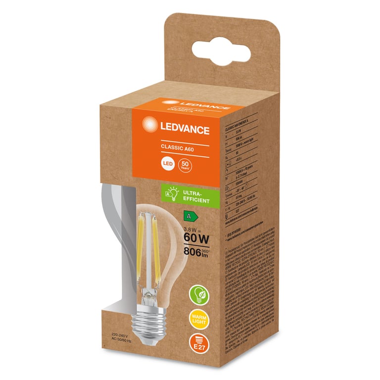 LED CLASSIC A ENERGY EFFICIENCY A S 3.8W 830 FIL CL E27