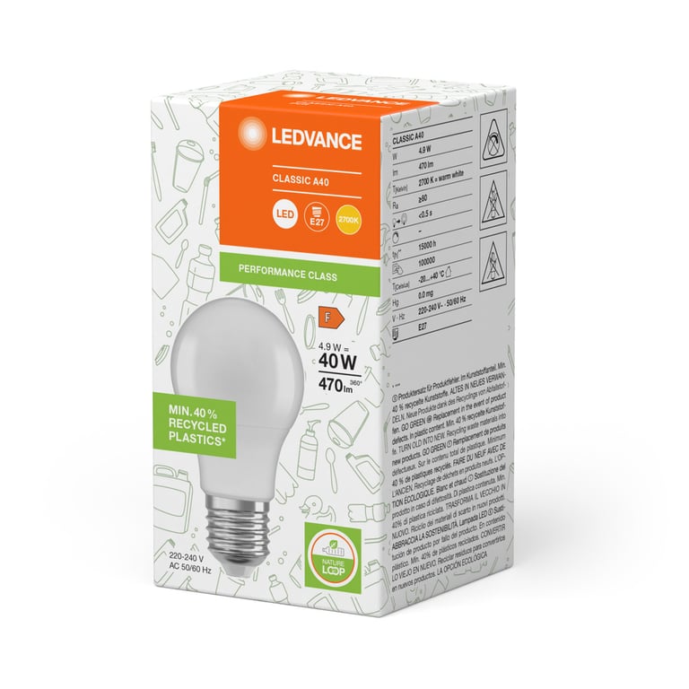 LED PCR LAMPS WITH CLASSIC A 4.9W 827 Frosted E27
