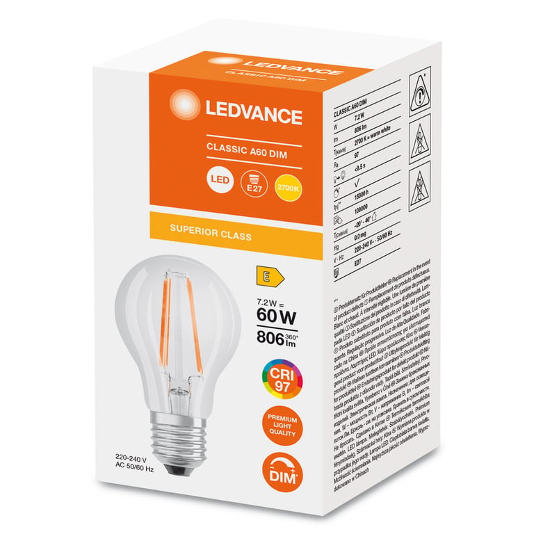 LED CLASSIC A DIM CRI97 S 7.2W 927 FIL CL E27