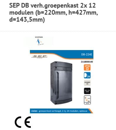 SEP DB verh.groepenkast 2x 12 modulen (b=220mm, h=427mm, d=143,5mm) zwart