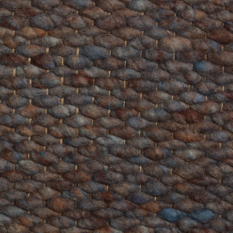 Wollen vloerkleed gevlochten Lisanne Bruin Blauw 058