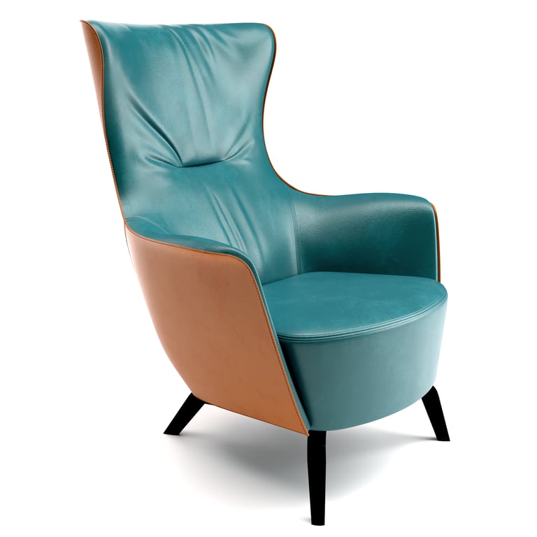 3D furniture rendering example of a chair on white background