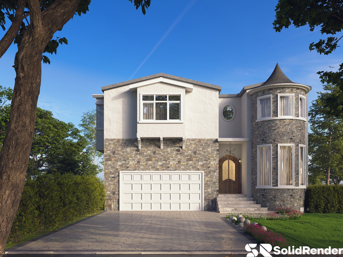 High-quality 3D architectural rendering of a modern home used for real estate marketing