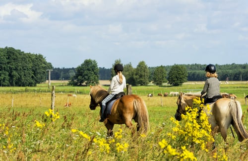 Zwei Kinder beim Reiten im Ferienlager