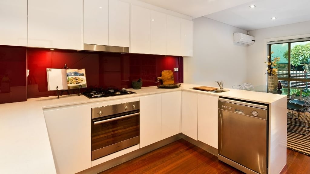 Red Kitchen Backsplash White Cabinets
