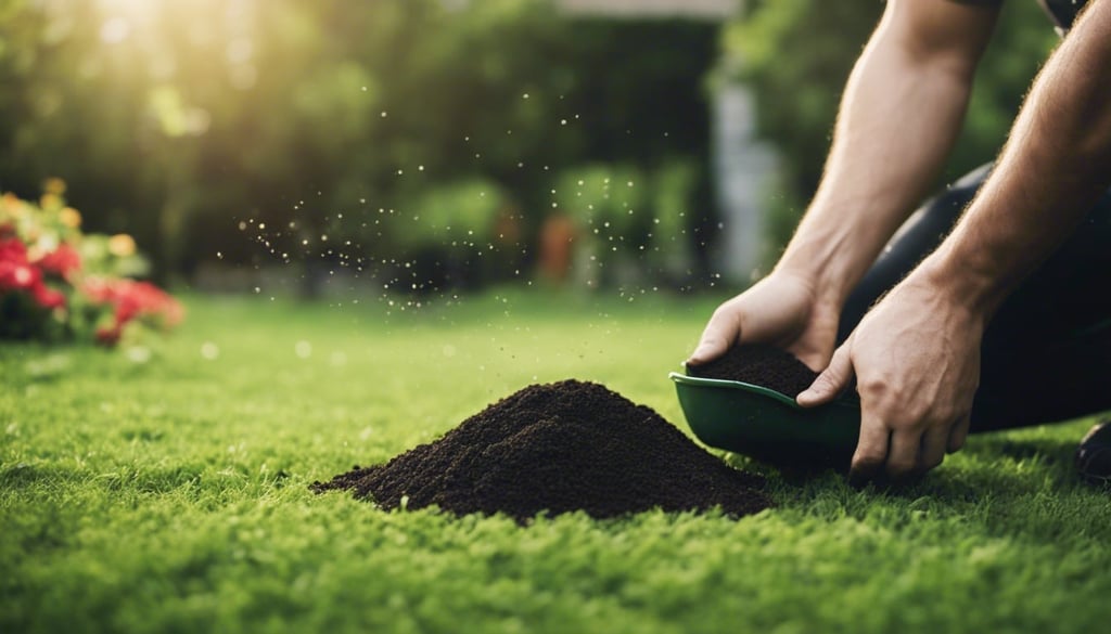 A man spreading organic fertilizer on his lawn