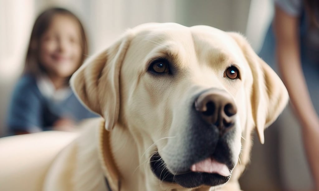 A mature Labrador Retriever in a family setting